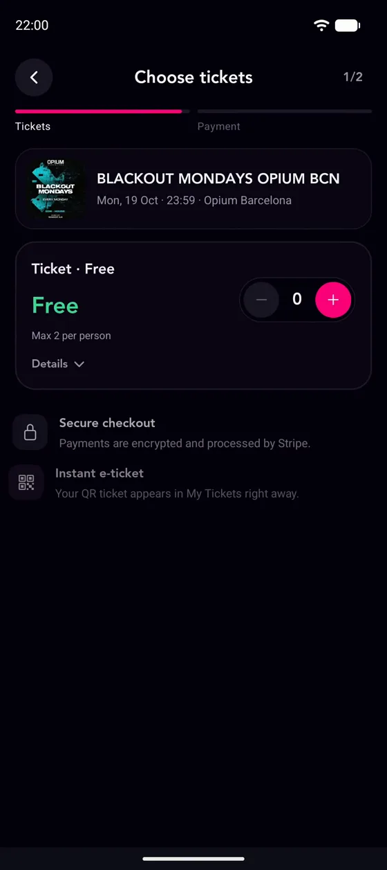 Ticket selection screen